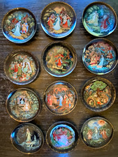 PALEKH Vintage set of 12 Fairy Tale Scene Porcelain Decorative Mini Plates picture