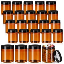 24 Pcs 16 oz Amber Plastic Jars with Lids Round Cosmetic Containers Leak Proof.. picture