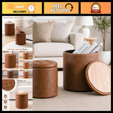 Leather Storage Ottoman Round, Foot Stool with Storage for Living Room picture