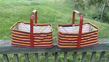 Vintage 1960s-70s Woolworth's Pair of Striped Collapsible Shopping Baskets picture