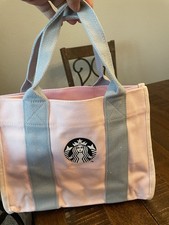 Starbucks pink mini tote bag gray handles siren logo coffee & tea advertising picture