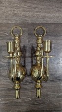 Vintage Pair Brass Spindle Candlestick Sconce 12