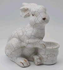 Vintage French? Crackling Glaze Ceramic Sitting Rabbit Bunny Bowl Dish Marked picture