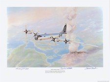 Enola Gay Lithograph signed by 3--Pilot Tibbets-Bombardier-Ferebee-Navig vanKirk picture