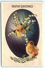 c1915 EASTER GREETINGS BABY CHICKS LILLIES EMBOSSED POSTCARD P2494 picture