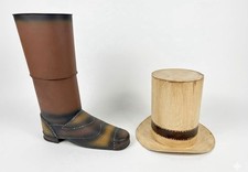 Unusual Pair of New Tolle Metal Boot and Hat Containers English Aristocracy picture