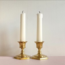 Vintage Solid Brass Candlesticks - Pair of 2 Short MCM Taper Holders 2.5” picture