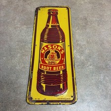 Vtg 1950s Masons Root Beer Metal Sign Embossed Stout Sign Co Door Kick M-118 picture