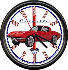Licensed 1963 Red Corvette Muscle Car General Motors Vintage Sign Wall Clock picture