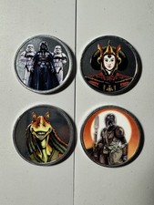 Lot 4 Disney Parks Star Wars Collectible Medallion Coins Vader Mandalorian Grogu picture