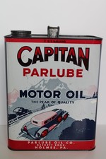 RARE Vintage Capitan Parlube Tin Motor Oil Can, Beckett Bros, Holmes (VG Cond) picture
