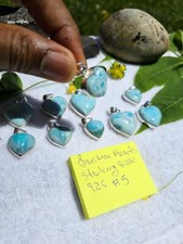 Lot of Larimar and Silver hearts cabochons, atlantis stone, larimar blue sky picture