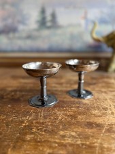 Vintage French Silverplate Coupe Cups, Pair of Petite Pedestal Goblets picture