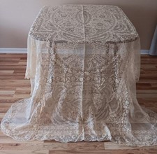 Antique Normandy Mixed Lace Tablecloth Coverlet France Tag Unused 94