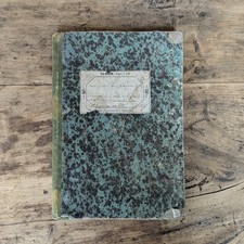 Antique French Ledger, 1872 Handwritten Cash Book, Marbled Cover Paper picture