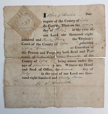 1843 Essex County New Jersey Guardianship Document – Oliver S. Halsted – Seal picture