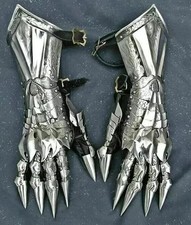Medieval Knight Gauntlet Gloves Pair Brass Accents Crusader Armor Steel Gloves picture
