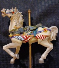 Patriotic Carousel Horse With Flag And Eagles. Spins And Plays Music Used picture
