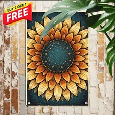 Sunflower Mandala Radial Starry Night Metal Tin Sign Celestial Wall Decor picture