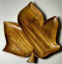 Vintage Solid Koa Wood Leaf Tray  Signed GENUINE OHAI AKAI HAWAII 10.5” x 9.5” picture