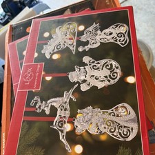 New Lenox Sparkle Scroll Jewel Silver Frosted Multi 4.4” Ornaments Set of 5 picture