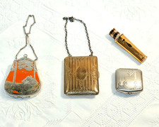 #13 Vanity lot of 4 Vintage Compact, 2 Wristlets, & 1940s Perfume Bottle picture