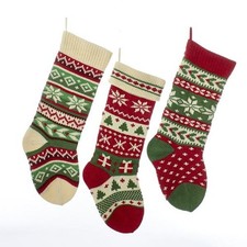 Heavy Knit Snowflake & Christmas Tree Stockings - Set of 3 Assorted Designs picture