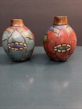 2 Taller Moncada Peru Hand-Carved Solid Wood Vases - Signed Chulucanas Art picture
