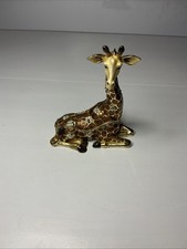Bejeweled Enamel Metal Giraffe Jewelry Box Gold Tone Rhinestones Hinged Closure picture