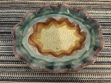 Mackenzie Childs Pottery Vintage Brittany Small Fluted Oval Bowl 6.5” X 5” Mint picture