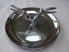 Vtg Pincherette Art Deco Bright Chrome Toucan Penguins Ashtray Tray USA picture