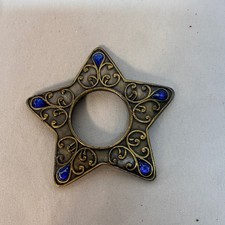 Vintage Brass Star Filigree Hardware Blue Faux Stone Inlay Celestial Decor picture