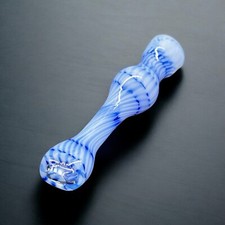 Blue Swirl Hand-Blown Glass Chillum Pipe 3.5”–3.8” Handmade USA picture