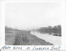 2 vintage photos 1940s Florence Italy Arno River and horse man statue monument picture