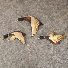Vintage MCM Flying Geese / Ducks Wood w/Brass 3 PC Set picture