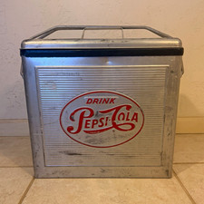 Vintage 1950s Drink Pepsi-Cola Aluminum Cooler Ice Chest Picnic Soda Advertising picture