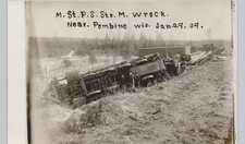 TRAIN WRECK pembine wi c1910 postcard wisconsin real photo rppc railroad engine picture
