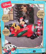 Gemmy 6.5ft Wide Disney's Animated Mickey & Pluto Airplane Christmas Inflatable picture