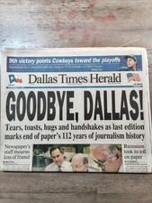 Dallas Times Herald Final Edition Newspaper December 9 1991 Goodbye Dallas picture