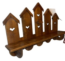 Vintage 28” X 17” Bird￼House & Heart Cutout Handmade Wood Wall Shelf picture