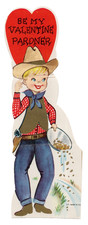 Vintage Valentine Card, COWBOY PANDANDLING GOLD 