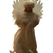 White Angel Christmas Tree Topper Figurine 3D Effect Fabric & Plastic Decor picture