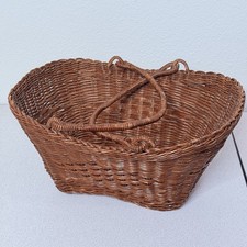 VTG Woven Wicker Rattan Market Basket Double Handles Rustic Farmhouse 15.75” picture