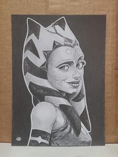 Ahsoka Tano Graphite Pencil Sketch Card Art 5x7 inches. picture