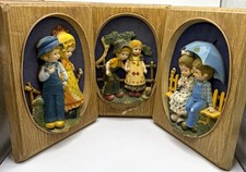 Vintage 3D Resin Children Wall Plaques Set of 3 Retro 1970s Style Faux Wood picture