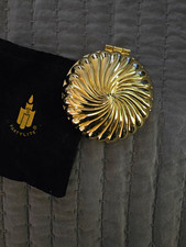 Vintage PartyLite Gold Clamshell Travel Tealight Candle Holder Compact w/ Pouch picture