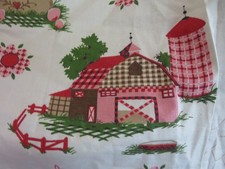 Amazing NEVER USED Vintage 50's Grandma Moses style Country PINKS Farm Drapes x2 picture
