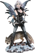 Ebros Winter Snow Fairy Goddess Artemis Hunting with Gray Wolf Statue 10