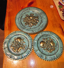 Vintage Verdigris Brass wall medallions ,Embossed Fruit Floral made in Italy picture