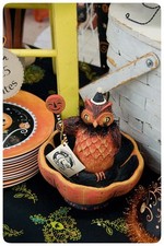 Johanna Parker Tree Owl Treat Bowl Halloween RARE- NO TAGS b picture